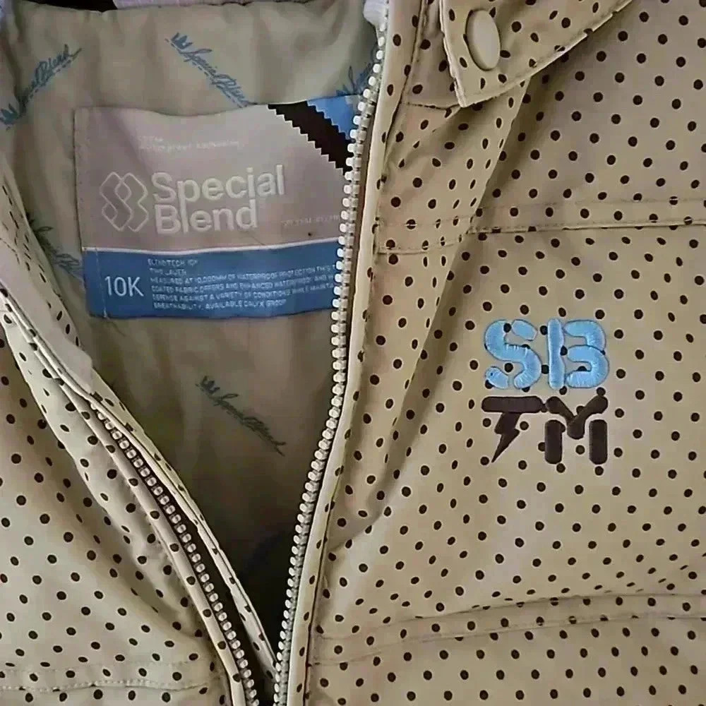 Down Ski/Snowboard coat Special Blend 10K down beige polka dots sz Small